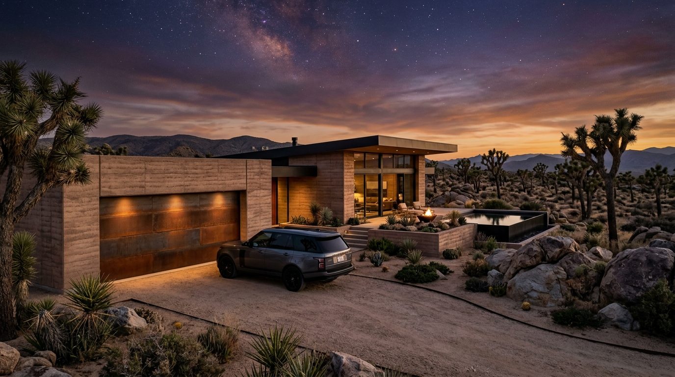 Oscar Garage Door Services Exterior Closed Garage Door at Twilight